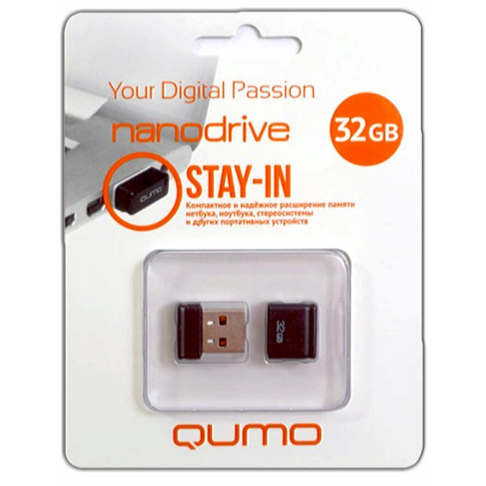 USB флеш-накопитель Qumo Nano 32 Гб usb 2.0 Flash Drive - чёрная #1