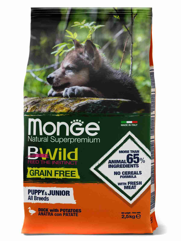 Monge Dog BWild GRAIN FREE беззерновой корм из мяса утки с картофелем для щенков всех пород 2,5 кг  #1