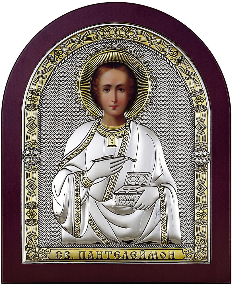 Икона "Святой Пантелеймон" / Пантелеймон Целитель / Икона на дереве с ...