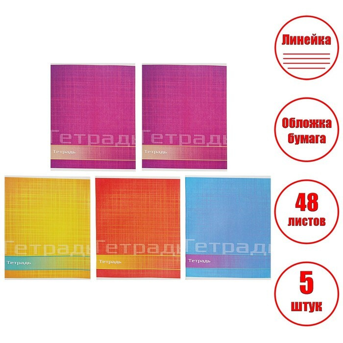 Комплект тетрадей из 5 штук (4 разные + 1 повторяющаяся), 48 листов, линейка, Цвет и графика, обложка #1