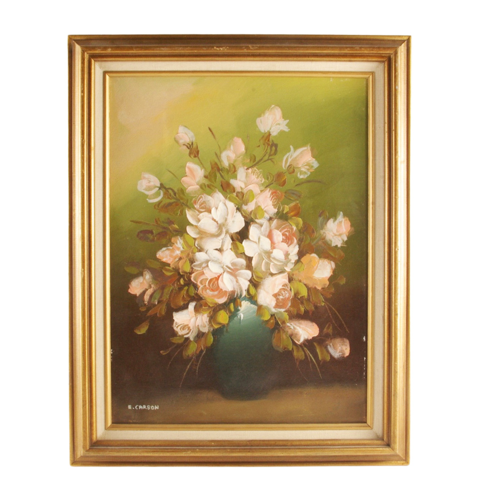 Винтажная картина "Букет нежных цветов". Холст, масло, дерево. США, конец ХХ века.  #1