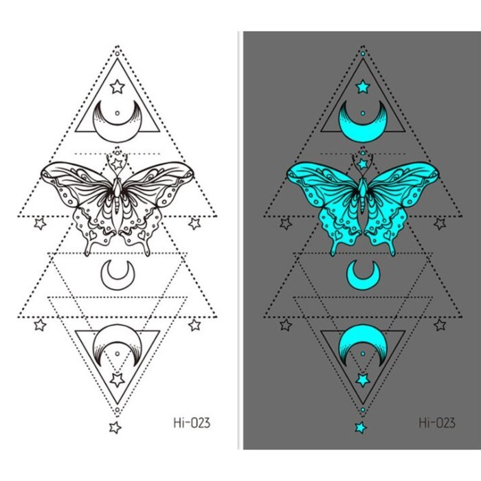 Татуировка на тело фосфорная "Геометрия. Бабочка и месяц" 10,5х6 см, 5 штук  #1