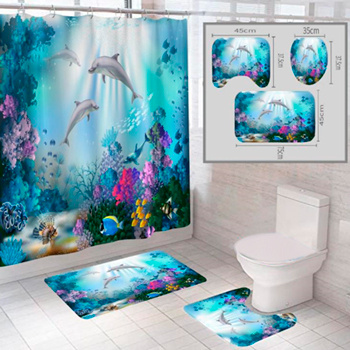 Комплект штора и 2 коврика для ванной комнаты "Океан-8" #1