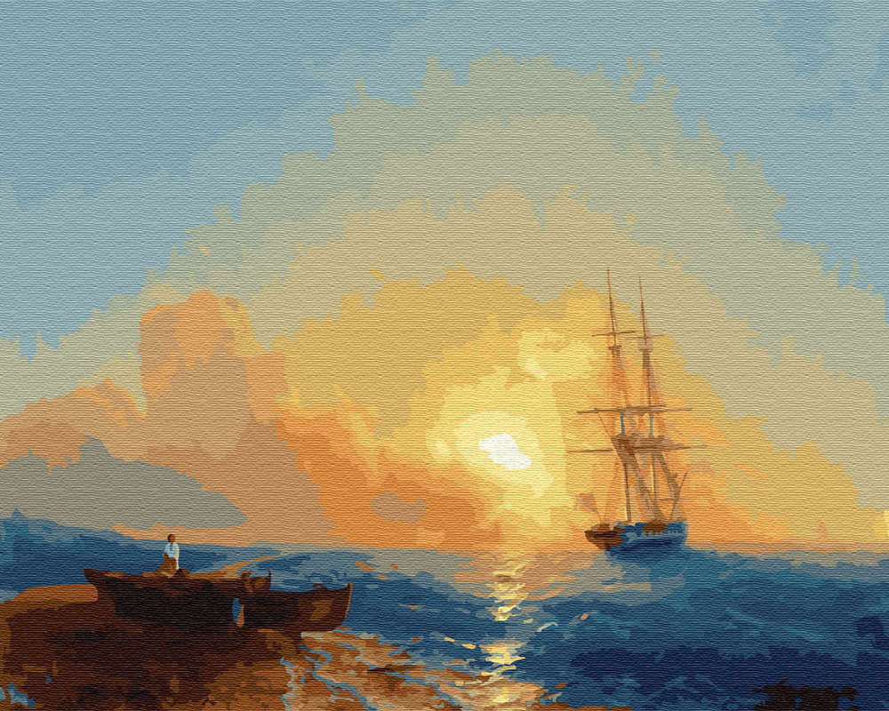 Картина по номерам ВанГогВоМне 40х50 на подрамнике Бригантина в море  #1