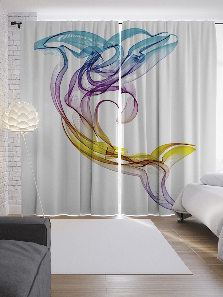 Фотошторы для кухни и спальни JoyArty "Магия дельфина", 2 полотна со шторной лентой шириной по 145 см, #1