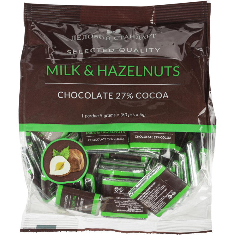 Шоколад порционный Деловой Стандарт Milk& hazelnuts, 80 штук по 5 грамм  #1