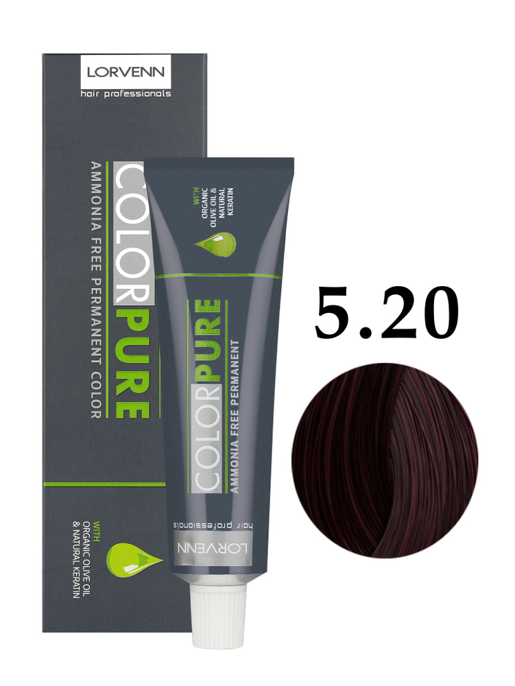 LORVENN HAIR PROFESSIONALS Краска COLOR PURE для окрашивания волос 5.20 светло-каштановый сливовый 50 #1