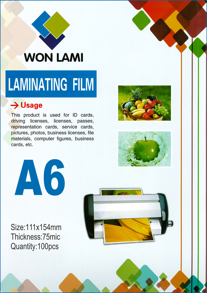 Пленка для ламинирования глянцевая WF, 75 мкм, 111х154 мм, 100шт  #1