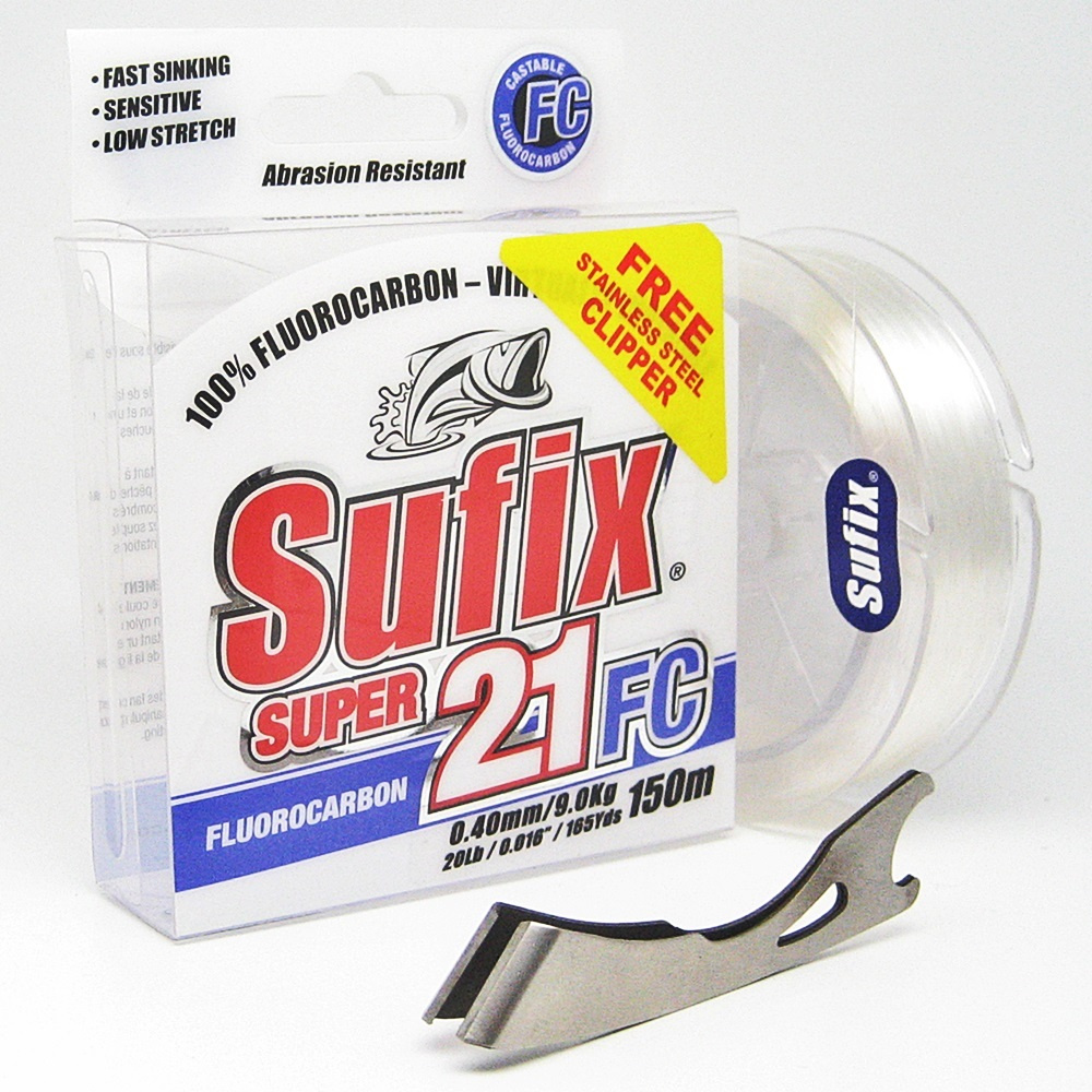 Леска SUFIX Super 21 Fluorocarbon прозрачная 150 м 0.40 мм 9,0 кг с кусачками  #1