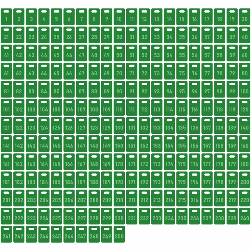 Номерки гардеробные из акрила 3 мм 40х60 мм от 1 до 250. Цвет зеленый. Номерки пластиковые для гардероба #1