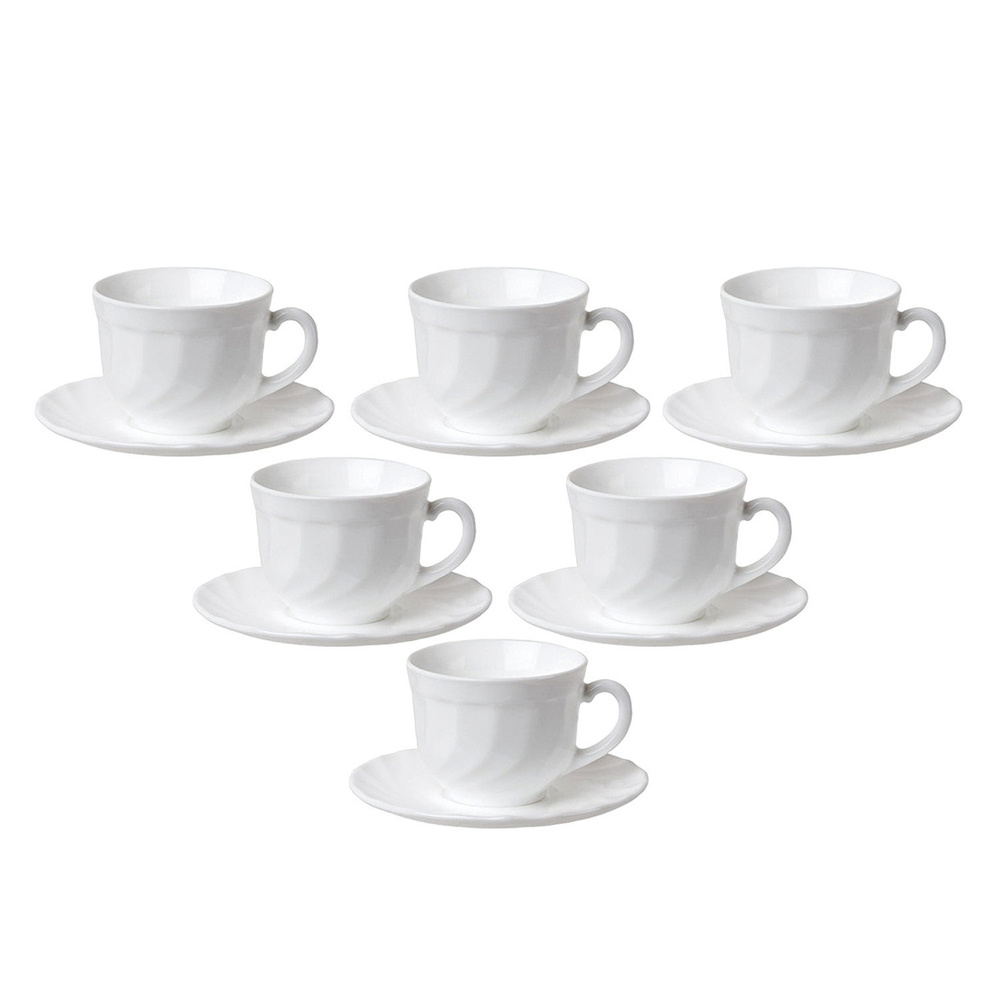 Набор чайный на 6 персон, 6 чашек объемом 220 мл и 6 блюдец, белое стекло, "Trianon", LUMINARC, E8845, #1