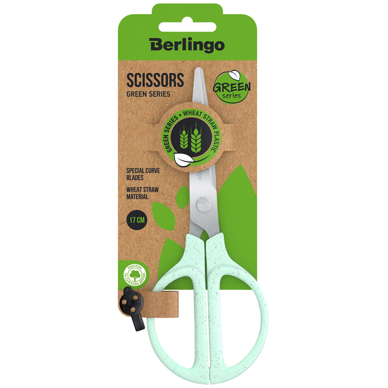 Ножницы Berlingo "Green Series" 17cм, зеленый, европодвес, 1 шт #1