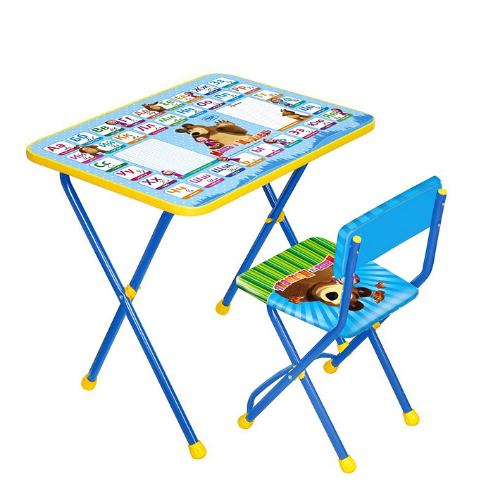 Комплект детской мебели Маша и медведь / Цвет синий / Стол с мягким стулом / С 3 до 7 лет  #1