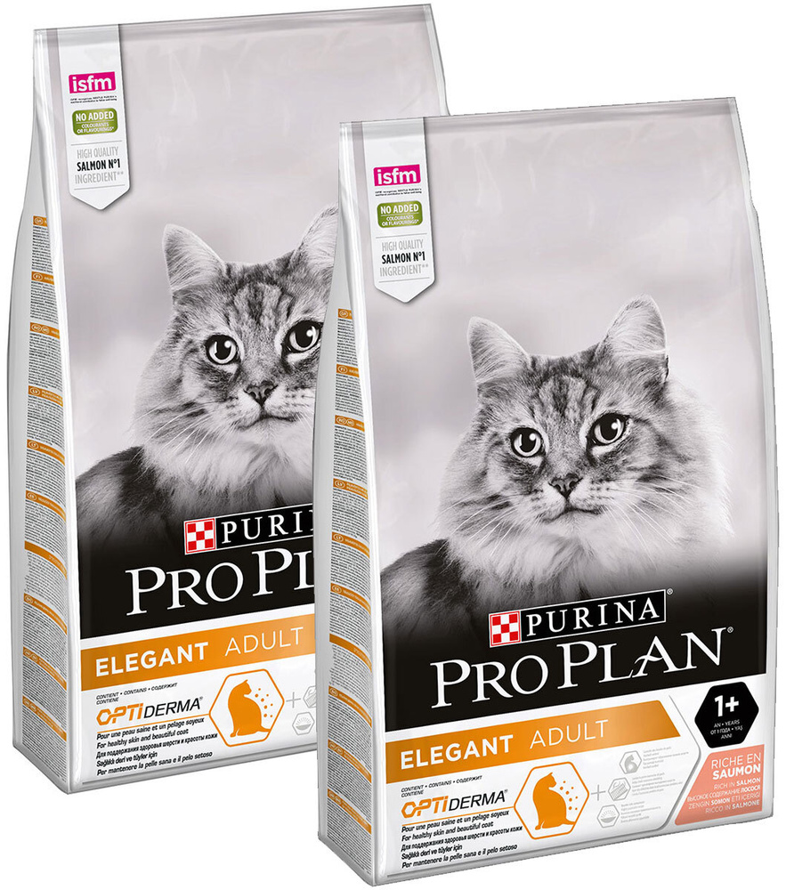 Сухой корм PRO PLAN CAT ELEGANT для взрослых кошек с чувствительной кожей с лососем (10 + 10 кг)  #1