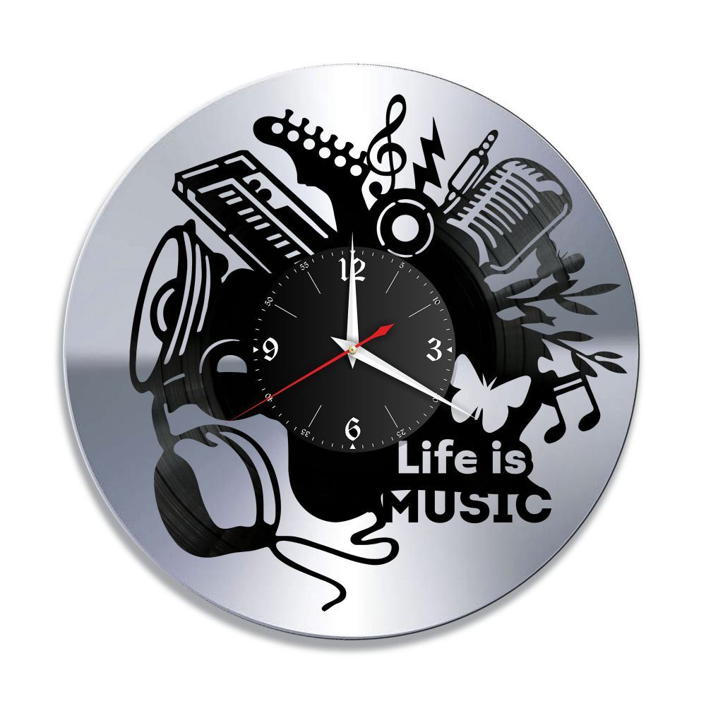 RedLaser Настенные часы "Музыка, серебро, из винила №11", 30 см  #1