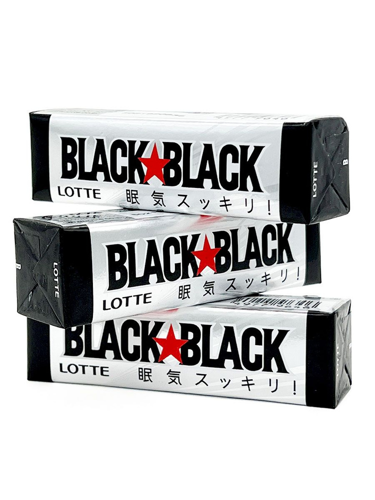 Lotte Жевательная резинка Япония с кофеином и мятным вкусом Black Black Chewing Gum, 3 пачки по 31 г #1