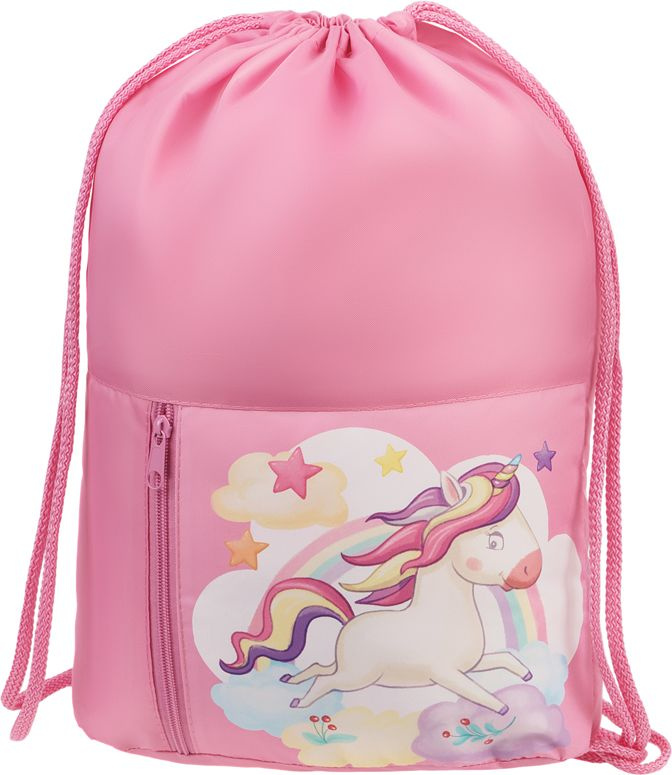 Мешок для обуви 1 отделение Мульти-Пульти "Unicorn", 340*420мм, карман на молнии, розовый  #1
