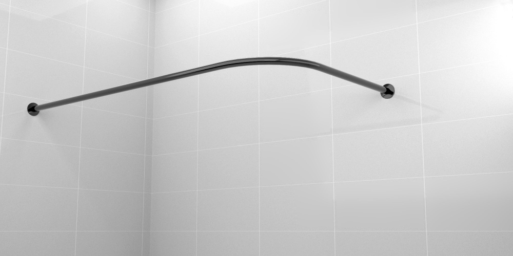 Карниз для ванной 135x70см Г-образный, угловой Усиленный, цельнометаллический из нержавейки черного цвета #1