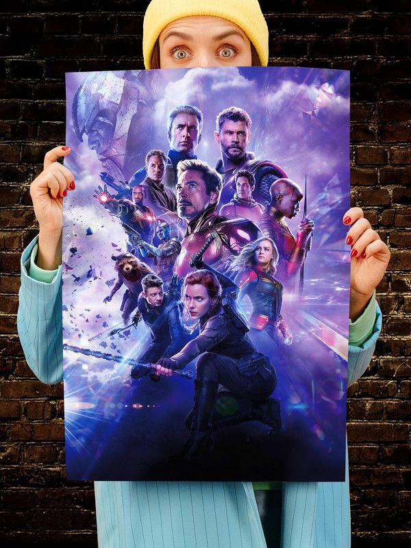 Постер интерьерный Мстители, 70х46 см. Матовый яркий. The Avengers Все вместе Железный человек Тони Старк #1