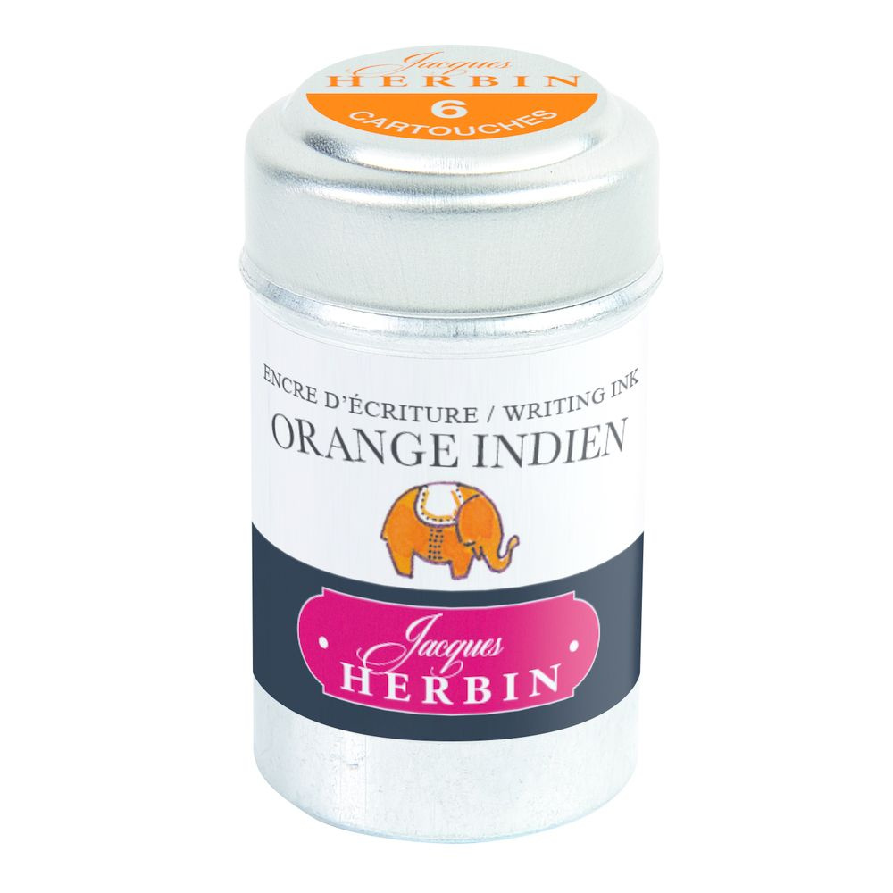 Картриджи для перьевой ручки Herbin, Orange indien Индийский оранжевый, 6 шт, международный формат, короткие #1