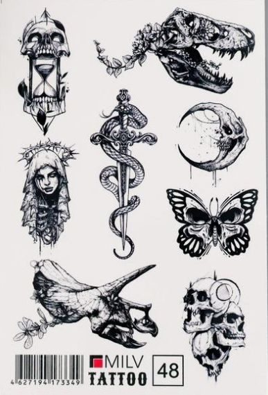 Татуировки переводные временные черепа, луна, бабочка смерти №48  #1