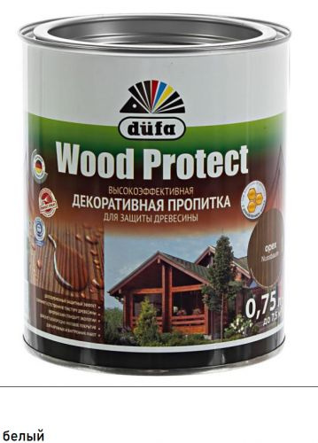 Пропитка декоративная для защиты древесины Dufa Wood Protect белая 0,75 л.  #1