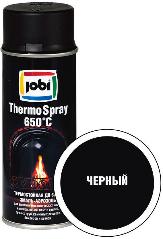 JOBI Аэрозольная краска Термостойкая, Полуматовое покрытие, 0.4 л, 0.4 кг, черный  #1