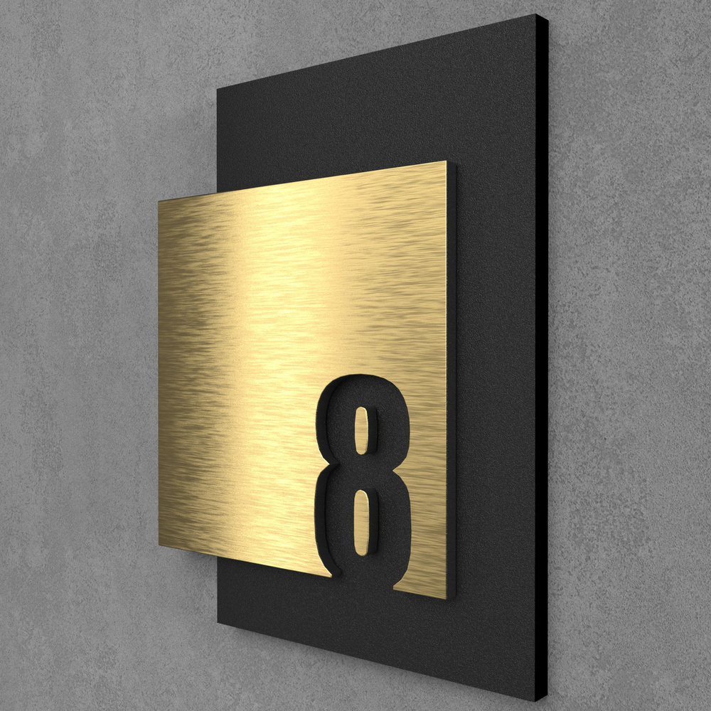 Цифры на дверь квартиры, табличка самоклеящаяся номер 8, 15х12см, царапанное золото  #1