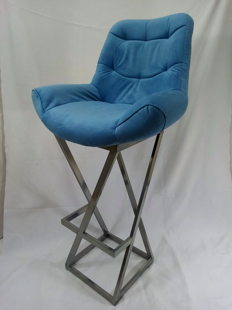 Барный стул Лофт Grand, велюр голубой, каркас серый металлик (высота сиденья 87 см)  #1