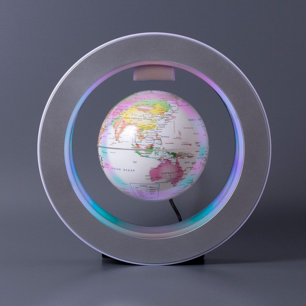 Светящийся левитирующий глобус в круглой рамке (D-10см) Белый  #1