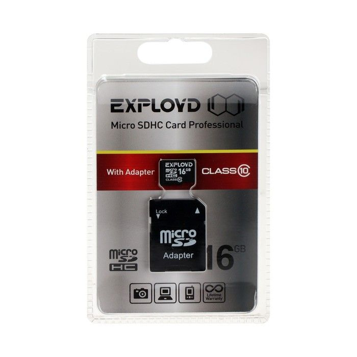 Карта памяти Exployd MicroSD, 16 Гб, SDHC, класс 10, с адаптером SD #1