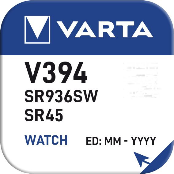Varta Батарейка 394 (SR45), Серебряно-цинковый тип, 1,55 В, 1 шт #1