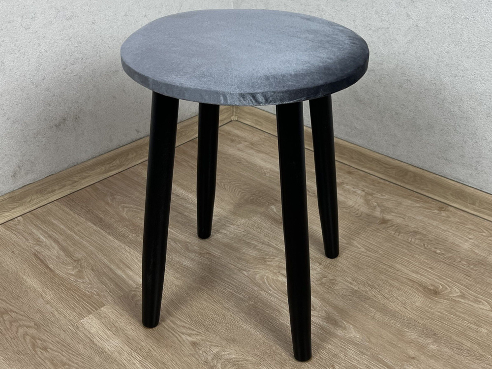 Табурет Мокка круглый для кухни с мягким велюровым сиденьем серого цвета на черных ножках  #1