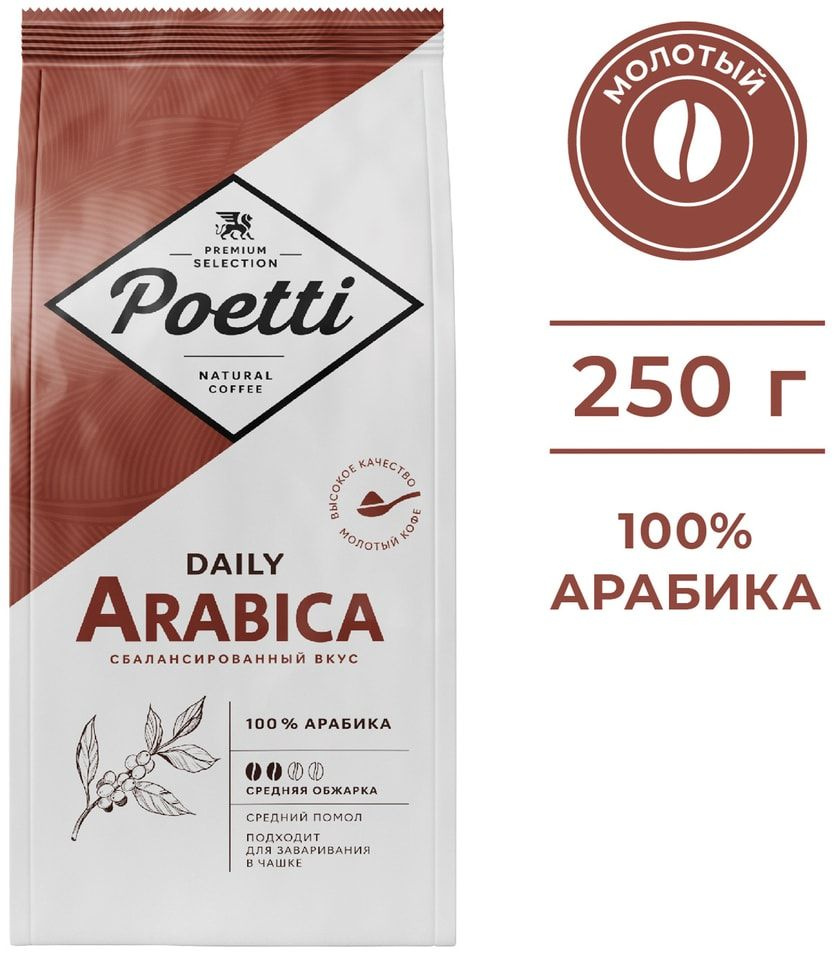 Кофе молотый Poetti Daily Arabica 250г 1шт #1