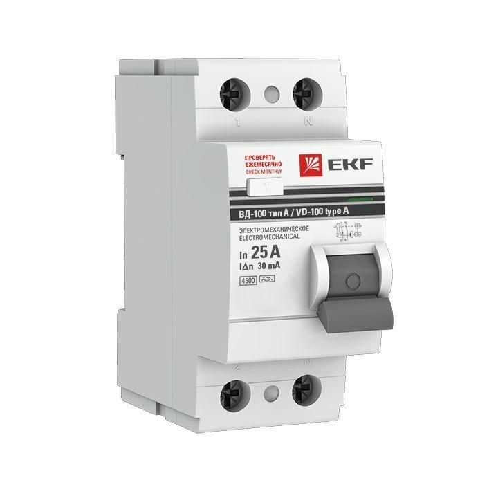 Выключатель дифференциального тока (УЗО) 2п 25А 30мА тип A ВД-100 (электромех.) PROxima EKF elcb-2-25-30-em-a-pro #1