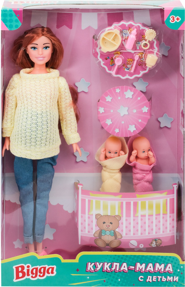 Игровой набор Кукла-мама с детьми Bigga, 10 предметов / Игрушка для ...