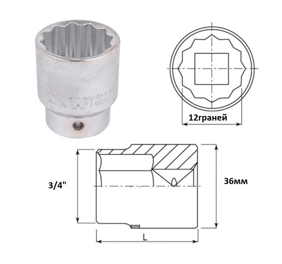Головка 36 мм 3/4" 12-гранная #1