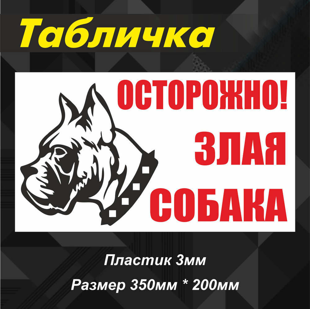 Табличка на дом, дачу, участок "Осторожно злая собака" 350 мм*200мм  #1