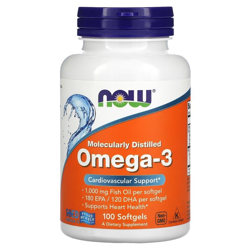 NOW Omega-3 1000 mg, 100шт (1 порция 2 шт)/ Омега 3 нау 100 капс/ Рыбий жир в капсулах  #1