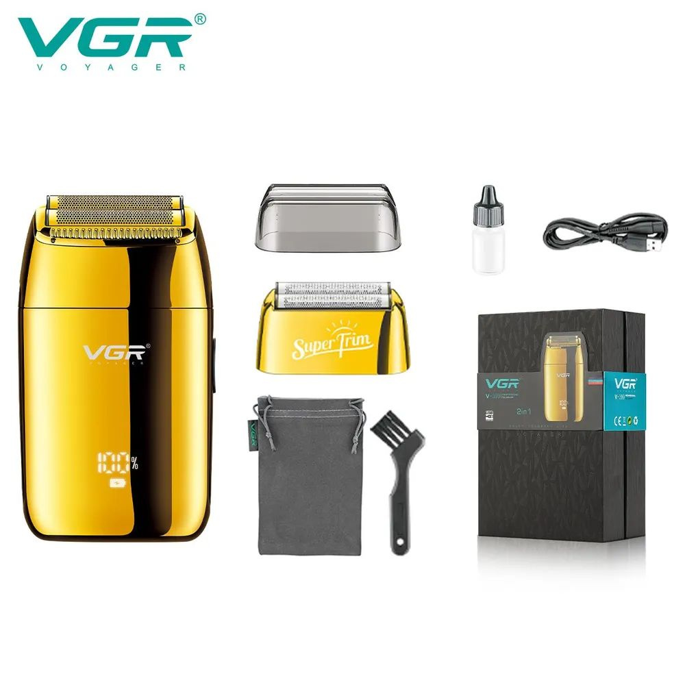 Электробритва VGR V-399 цвет золотой / профессиональный триммер / Машинка для сухого и влажного бритья #1