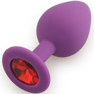 Play Secrets Silicone Butt Plug Medium, фиолетовый/красный. Средняя анальная пробка, из силикона с кристаллом #1