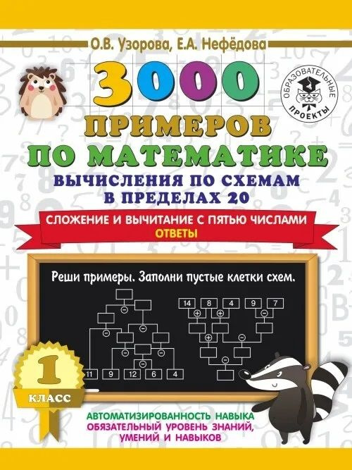 3000 примеров по математике. Вычисления по схемам в пределах 20. Сложение и вычитание с пятью числами. #1