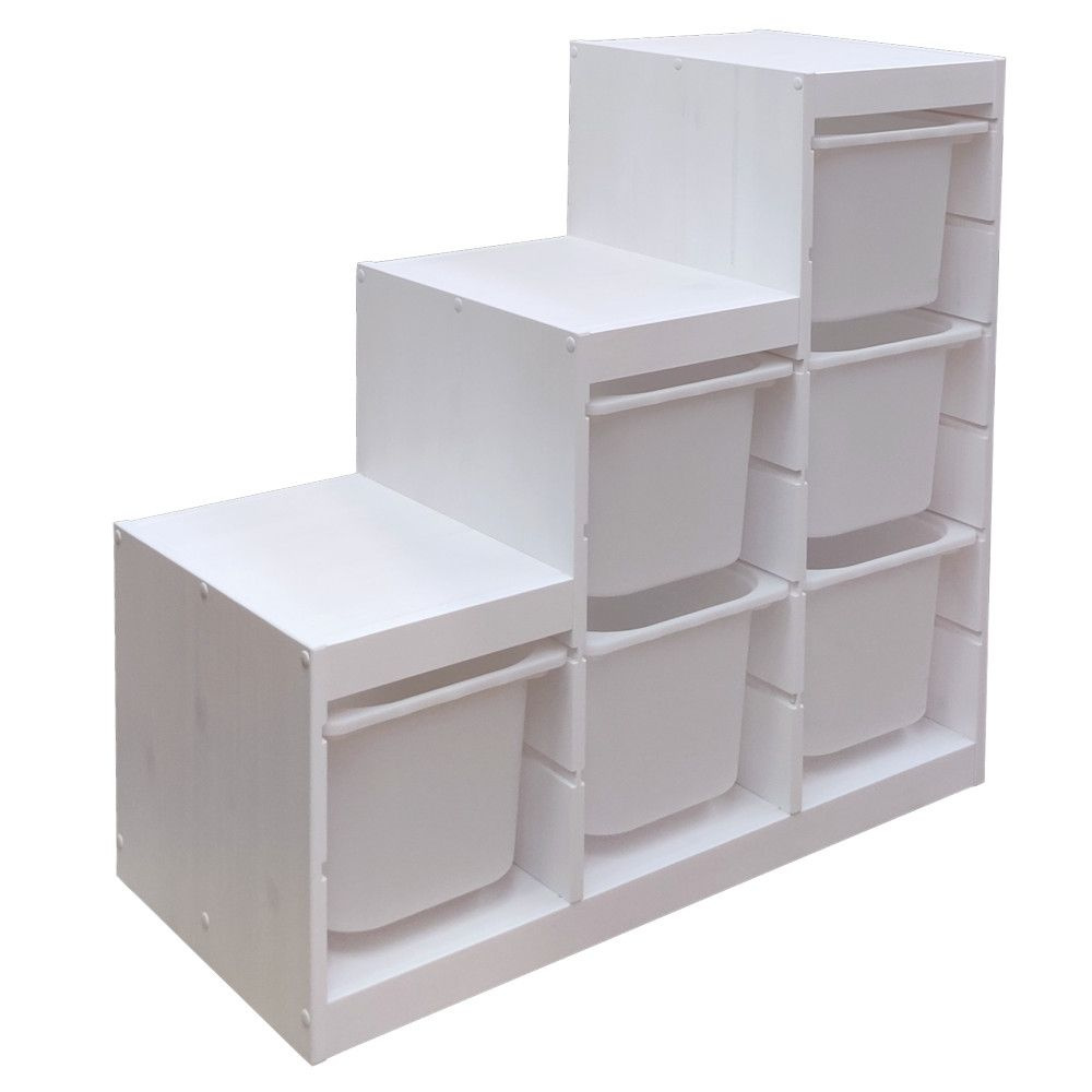 Белый стеллаж для игрушек "Лесенка" с белыми (6) контейнерами TROFAST, 93.3х43.8х90.6 см  #1
