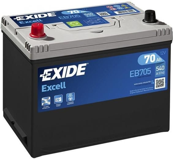 Аккумулятор автомобильный Exide Excell EB705 (70 A/h), 540A L+ JIS #1