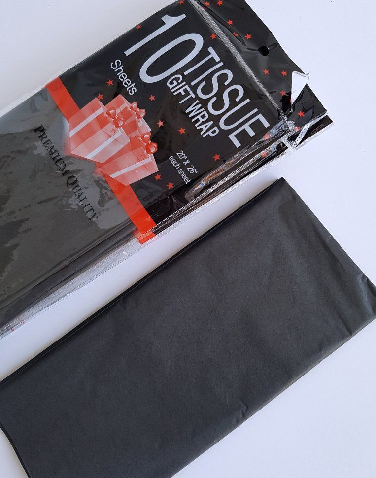 Бумага упаковочная тишью, черный, 50 см х 66 см (10шт) #1