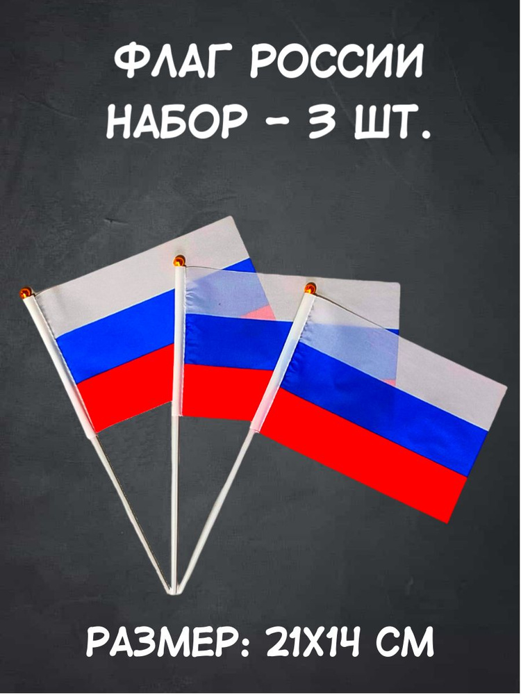 Флаг РОССИИ 3 шт., набор маленьких флажков РФ, триколор #1