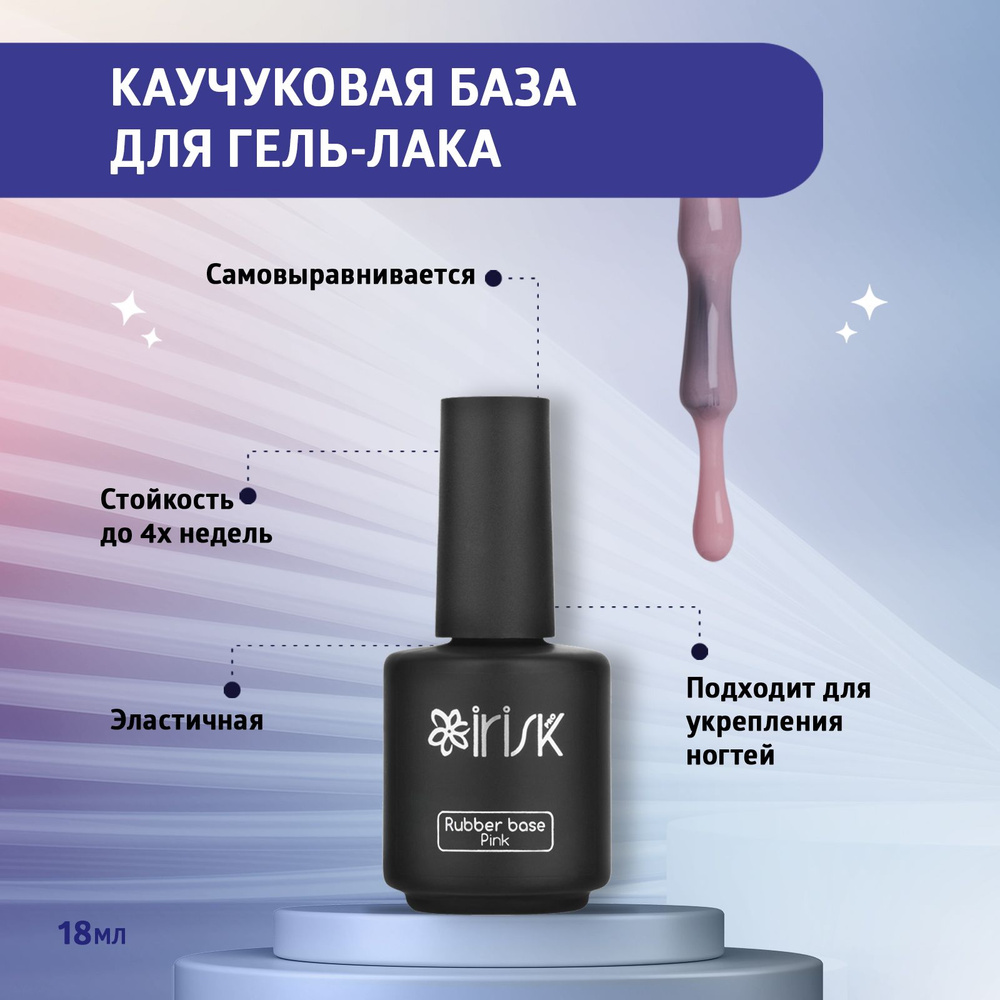 IRISK База для гель-лака каучуковая камуфлирующая Rubber Base Pink, 18 мл  #1