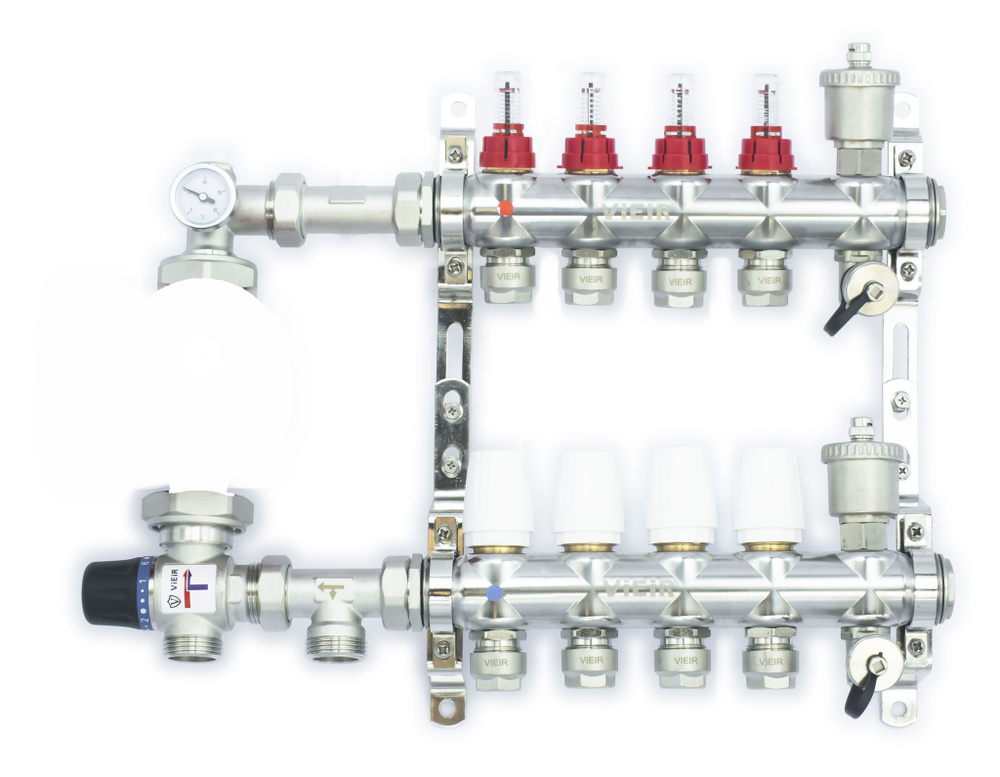 Комплект для теплого пола на 4 выхода (Коллектор VR116-04AK на 4 контура, Евроконусы, Насосно-Смесительный #1