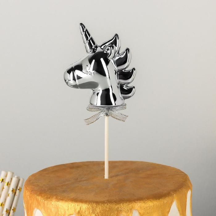 Топпер КНР на торт "Единорог", 21х7см, цвет серебристый (6912036)  #1