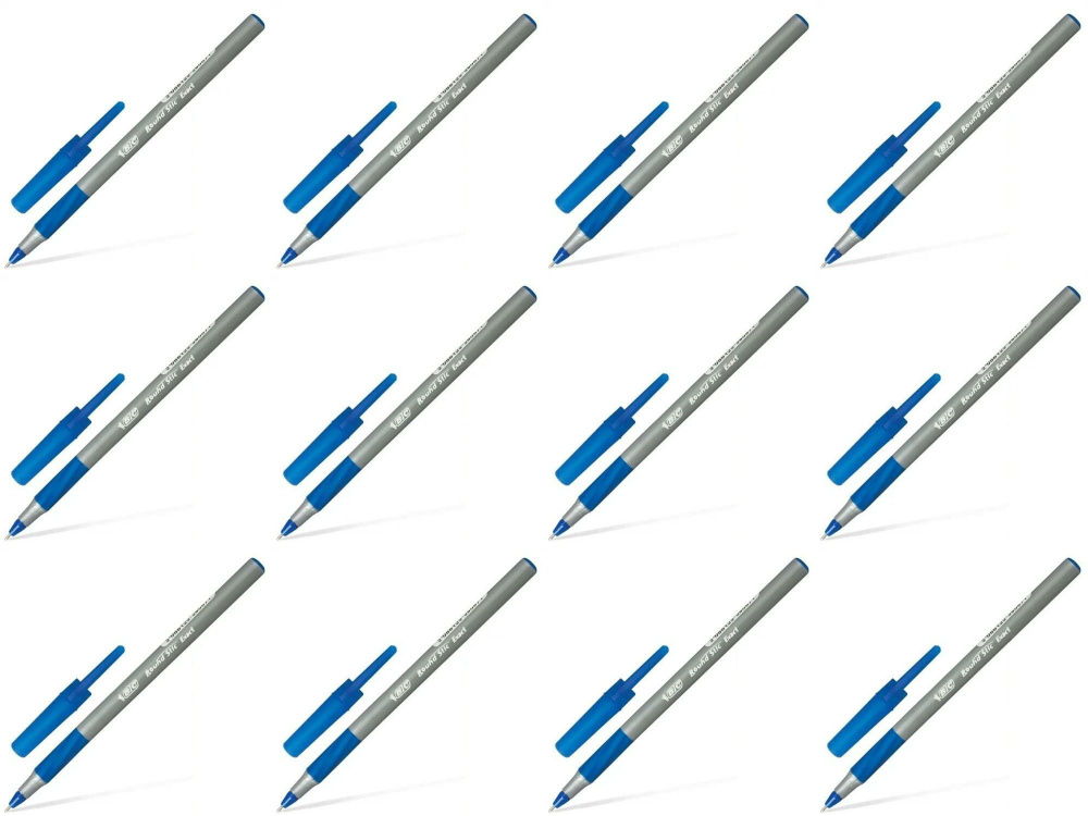 Bic Ручка шариковая Round Stic Exact, корпус серый, резиновый упор, цвет синий, линия письма 0,3 мм, #1